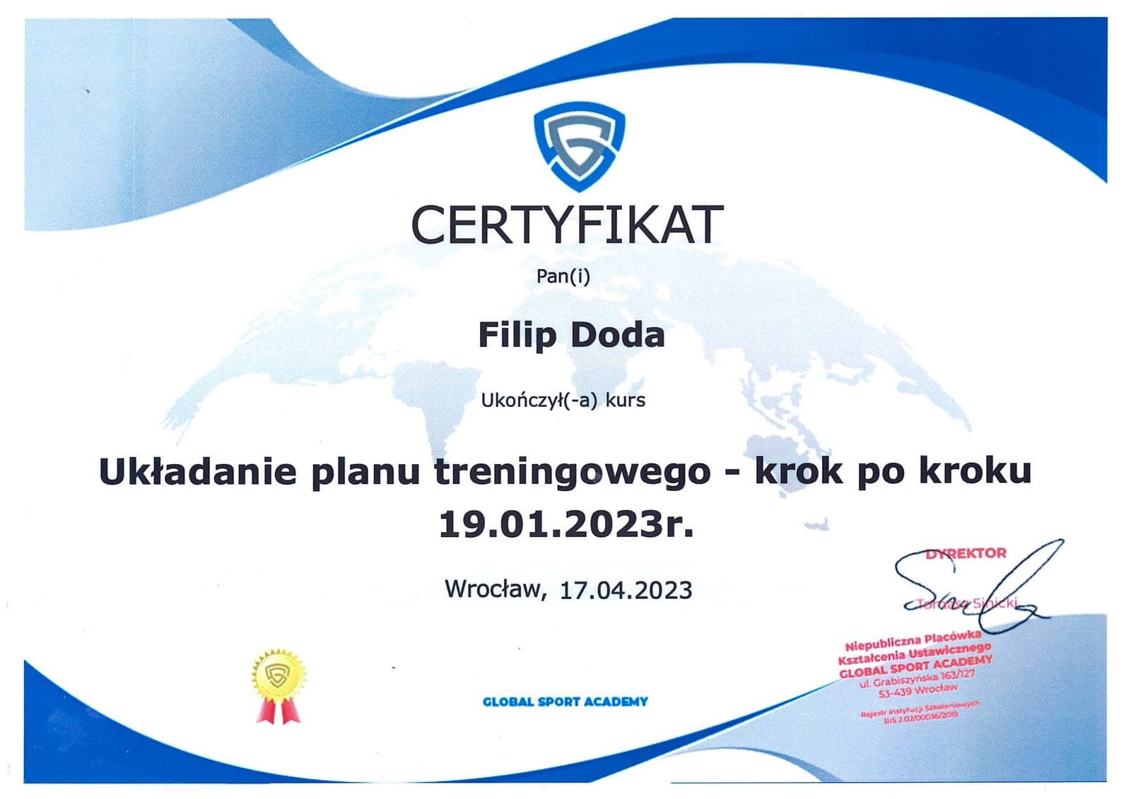 Certyfikat - Układanie planu treningowego krok po kroku