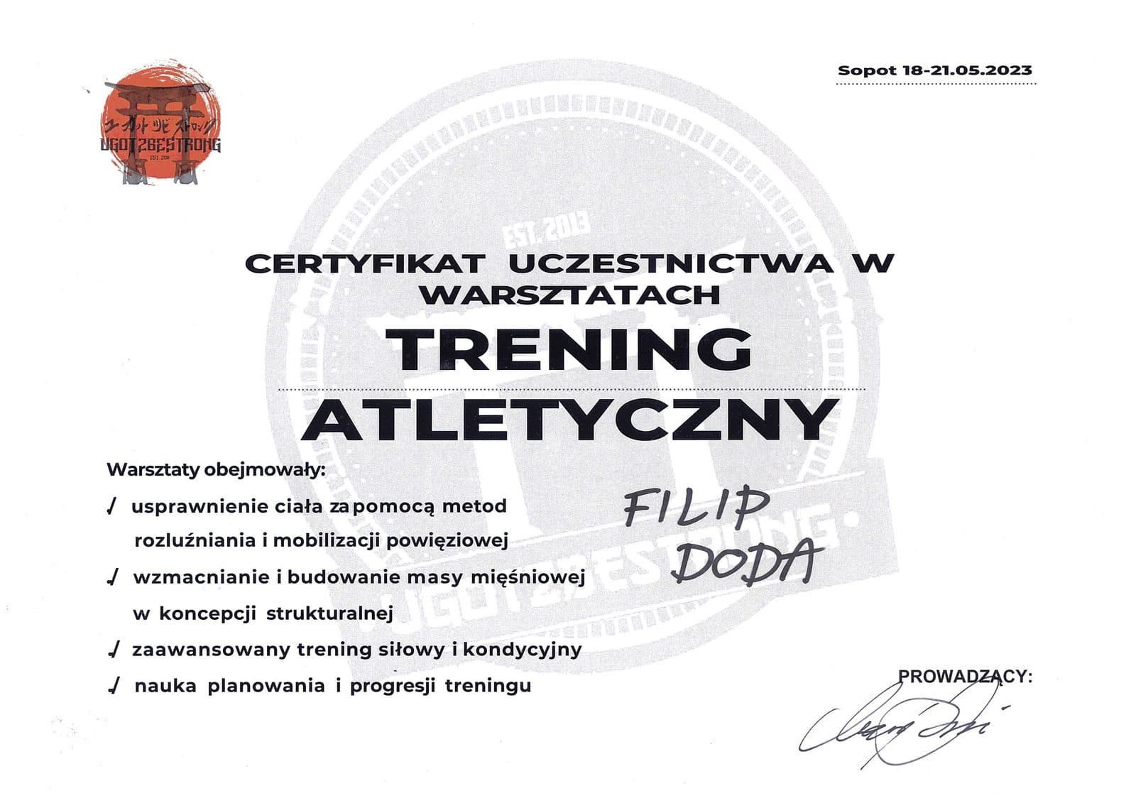 Certyfikat - Trening atletyczny